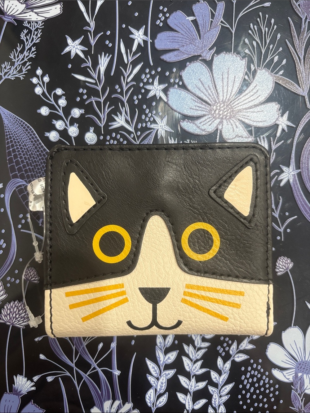 Fossil Black and Cream Cat Face Bifold Wallet with Yellow Accents